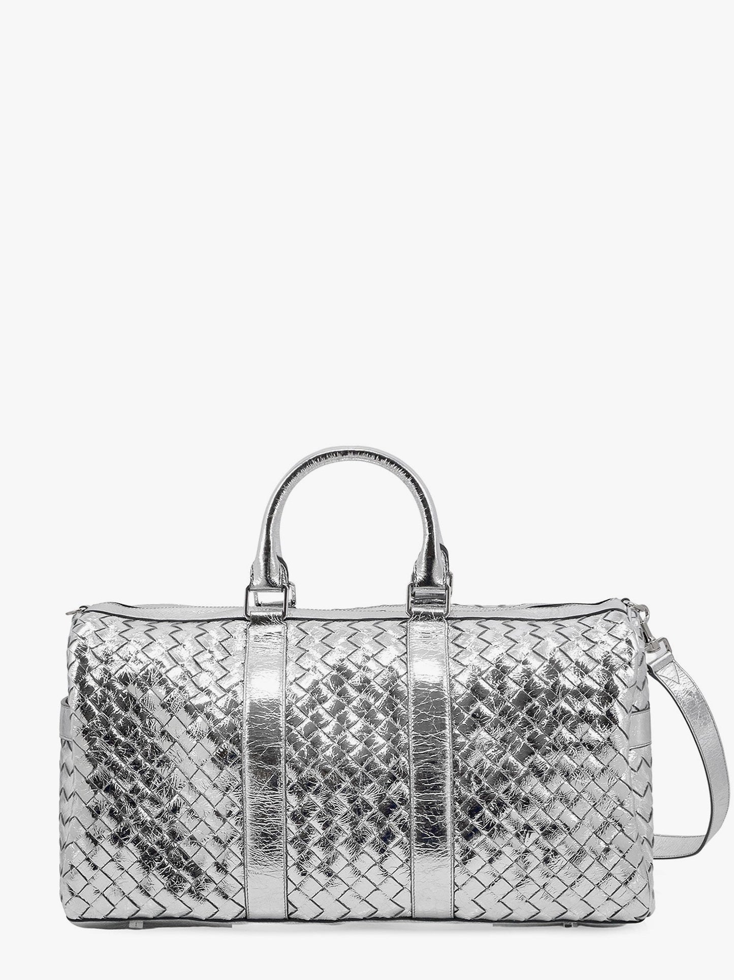 Borsa da viaggio in pelle silver con motivo intrecciato