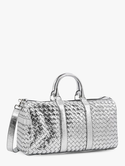 Borsa da viaggio in pelle silver con motivo intrecciato thumbnail
