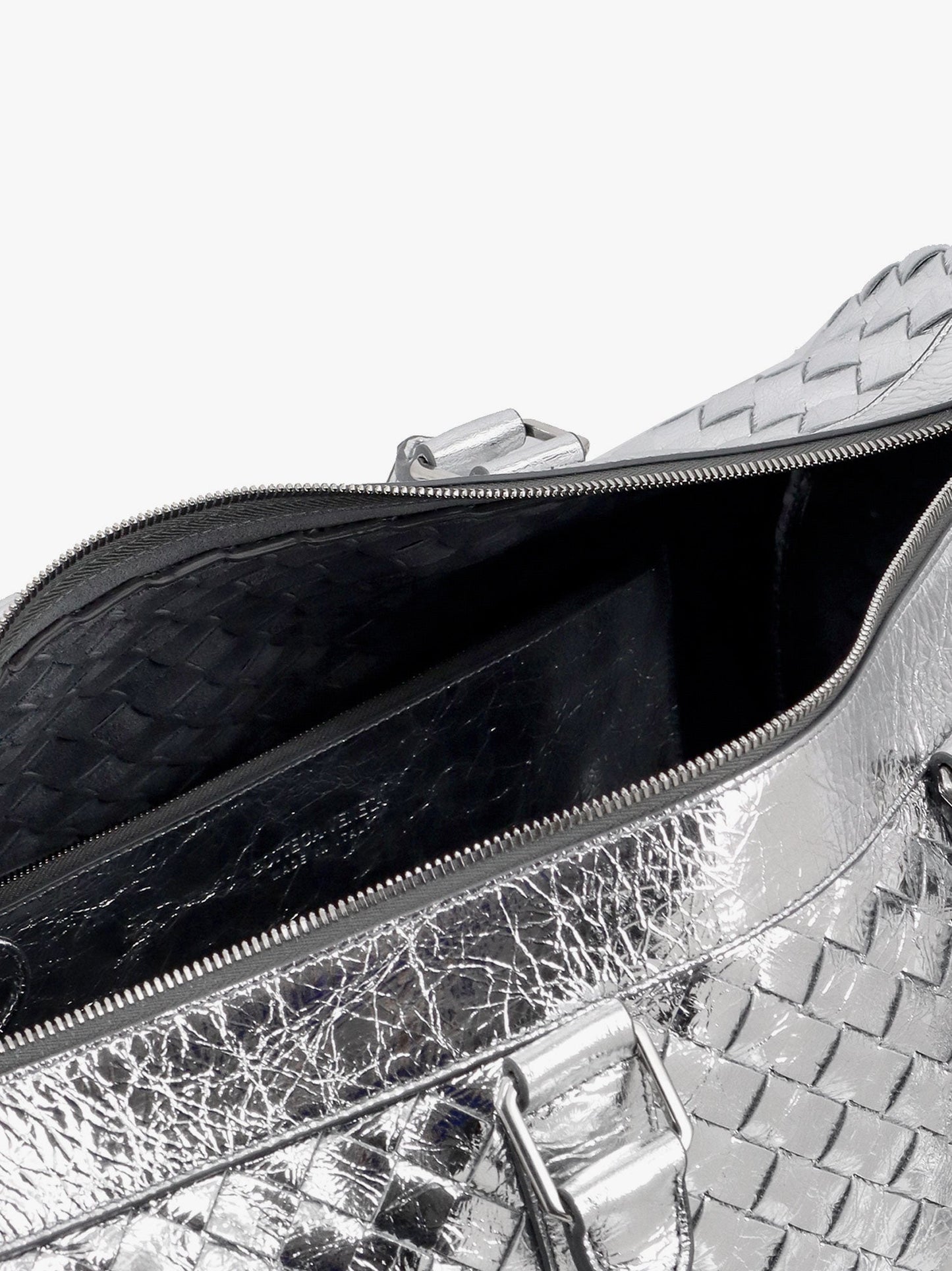 Borsa da viaggio in pelle silver con motivo intrecciato