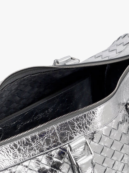 Borsa da viaggio in pelle silver con motivo intrecciato thumbnail
