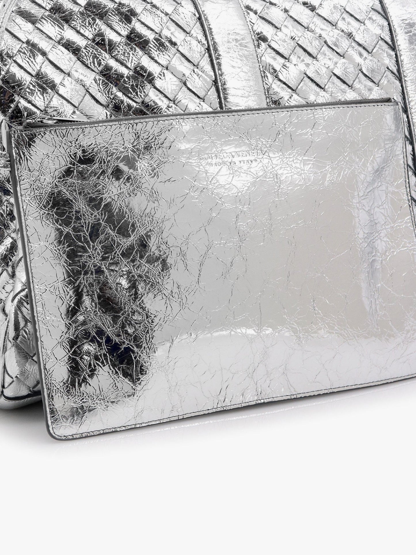 Borsa da viaggio in pelle silver con motivo intrecciato