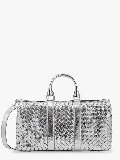 Borsa da viaggio in pelle silver con motivo intrecciato thumbnail