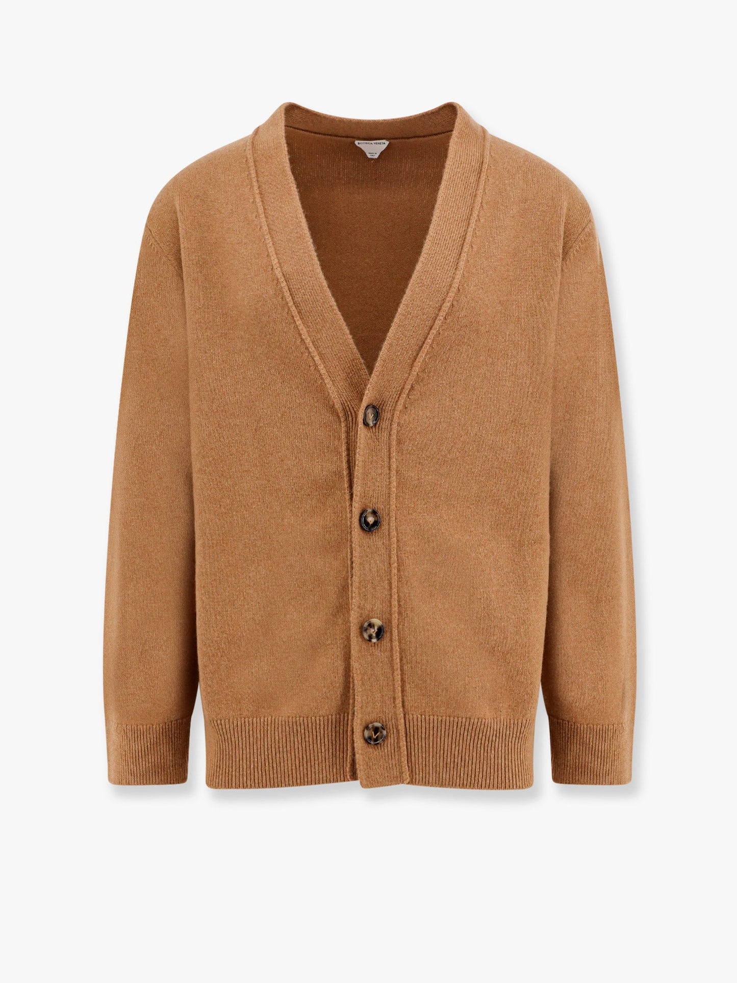 Cashmere cardigan with intrecciato iconic motif leather details