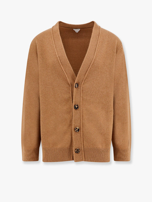 Cashmere cardigan with intrecciato iconic motif leather details