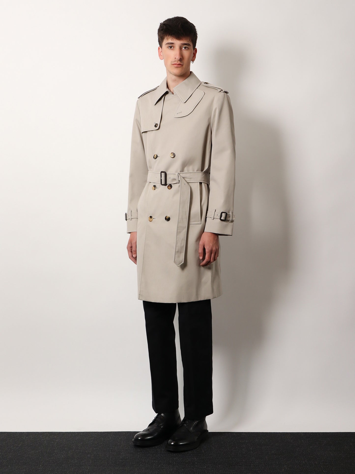 Cotton blend trench with check lining