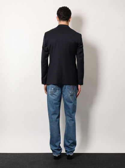 Stretch virgin wool blazer with frontal logo patch thumbnail