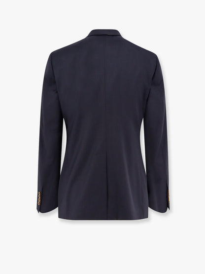 Stretch virgin wool blazer with frontal logo patch thumbnail