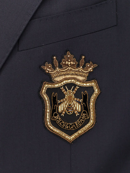 Stretch virgin wool blazer with frontal logo patch thumbnail