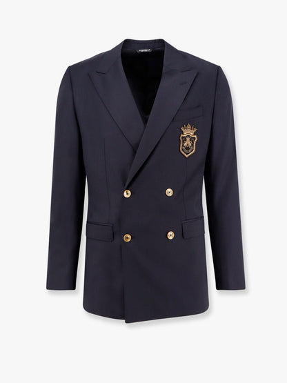 Stretch virgin wool blazer with frontal logo patch thumbnail