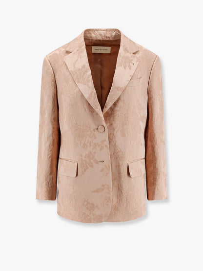 Jacquard linen blend blazer with floral motif thumbnail