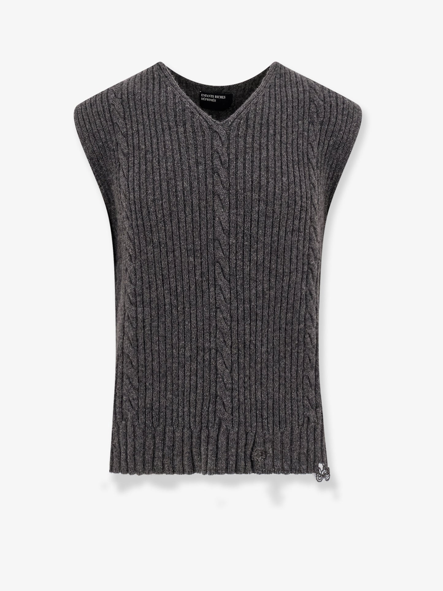 Gilet in cashmere con effetto destroyed
