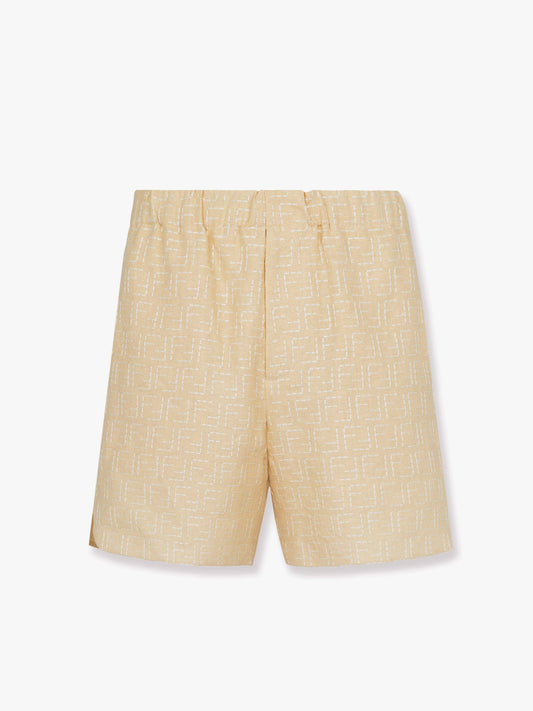 Jacquard linen and cotton bermuda shorts with all-over FF motif