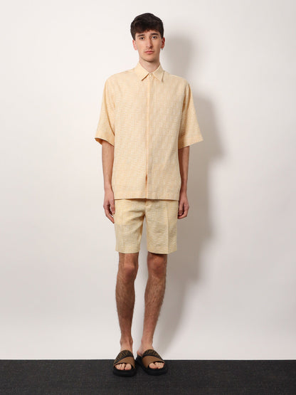 Jacquard linen and cotton shirt with all-over FF embroidery thumbnail