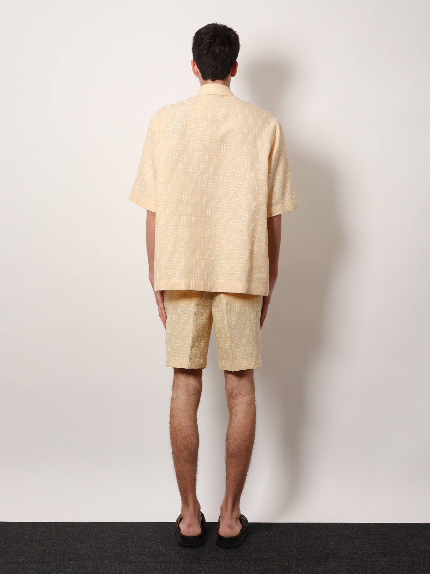 Jacquard linen and cotton shirt with all-over FF embroidery