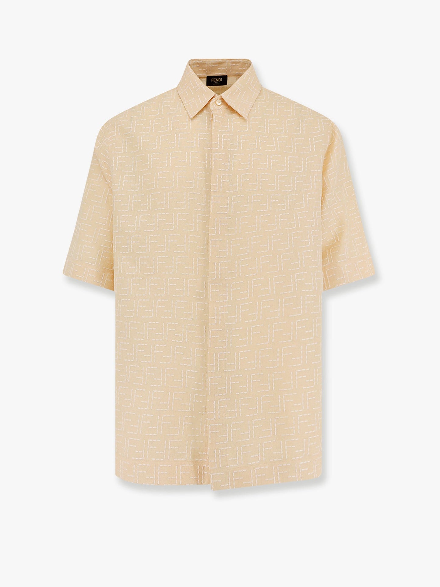 Jacquard linen and cotton shirt with all-over FF embroidery