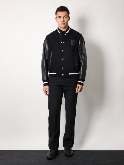 Varsity wool blend bomber with leather sleeves thumbnail