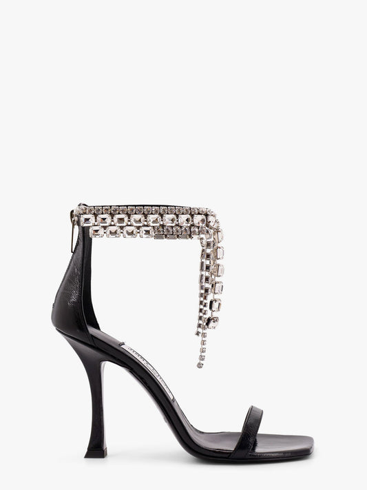 Black vintage leather sandals with crystals detail