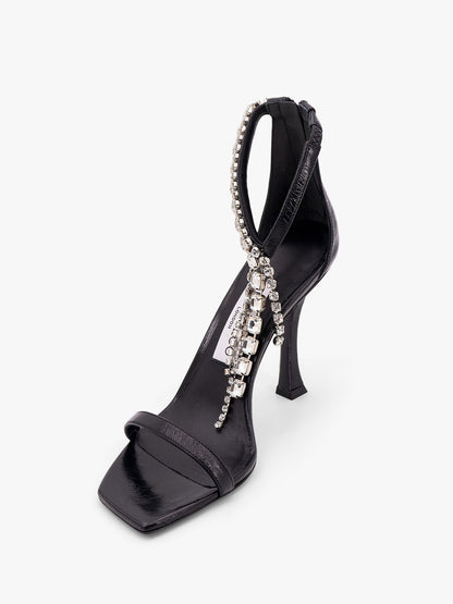 Black vintage leather sandals with crystals detail thumbnail