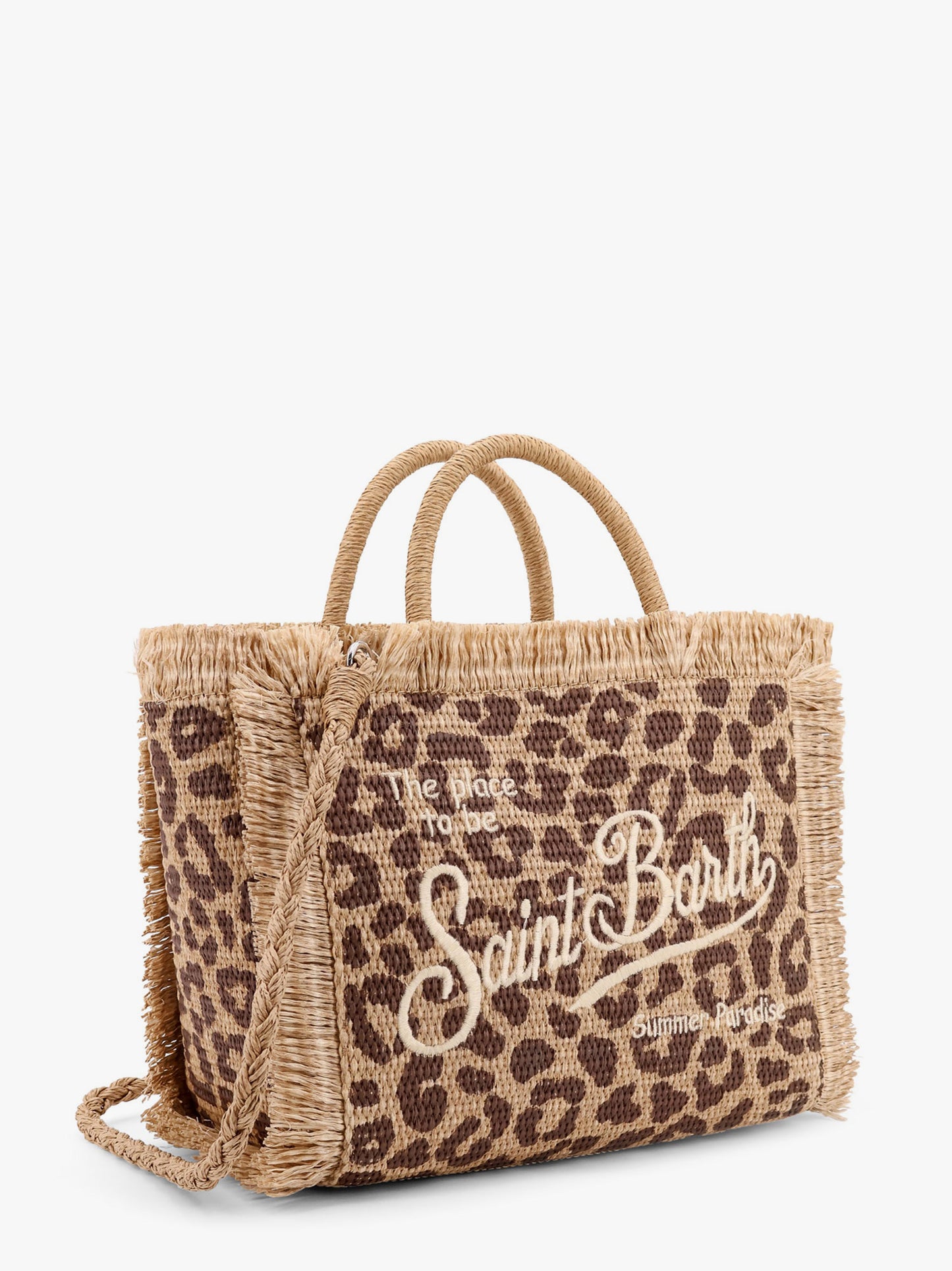 Colette straw handbag with animal print motif