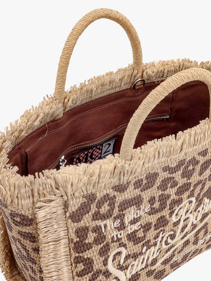 Colette straw handbag with animal print motif thumbnail