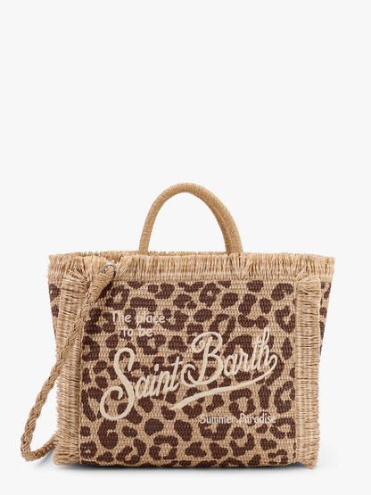 Colette straw handbag with animal print motif thumbnail