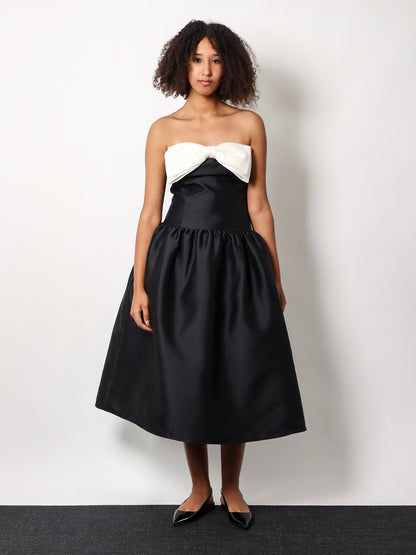 Taffeta' décolleté dress with maxi bow thumbnail