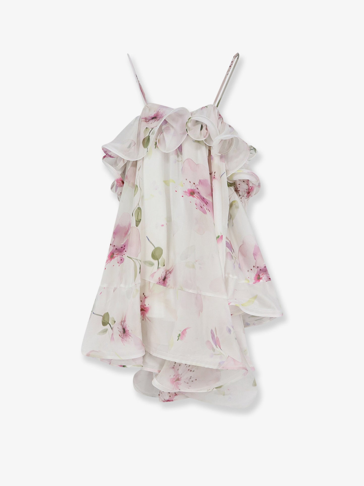 Satin mini dress with flounces