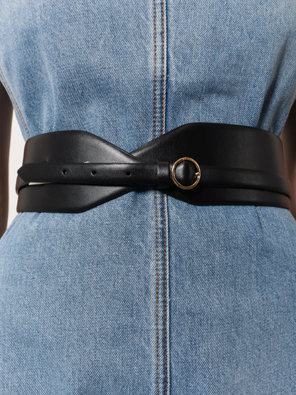 Maxi leather belt with metal buckle thumbnail