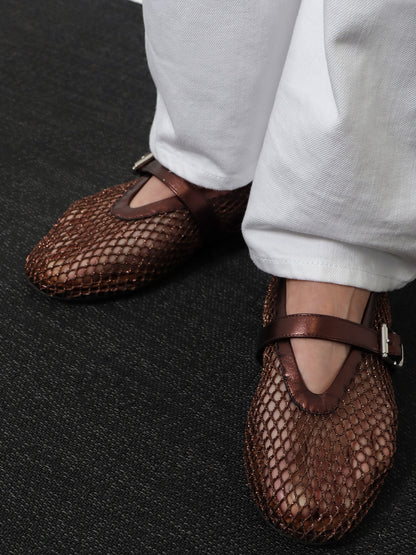 Ballet Flats in mesh and leather thumbnail