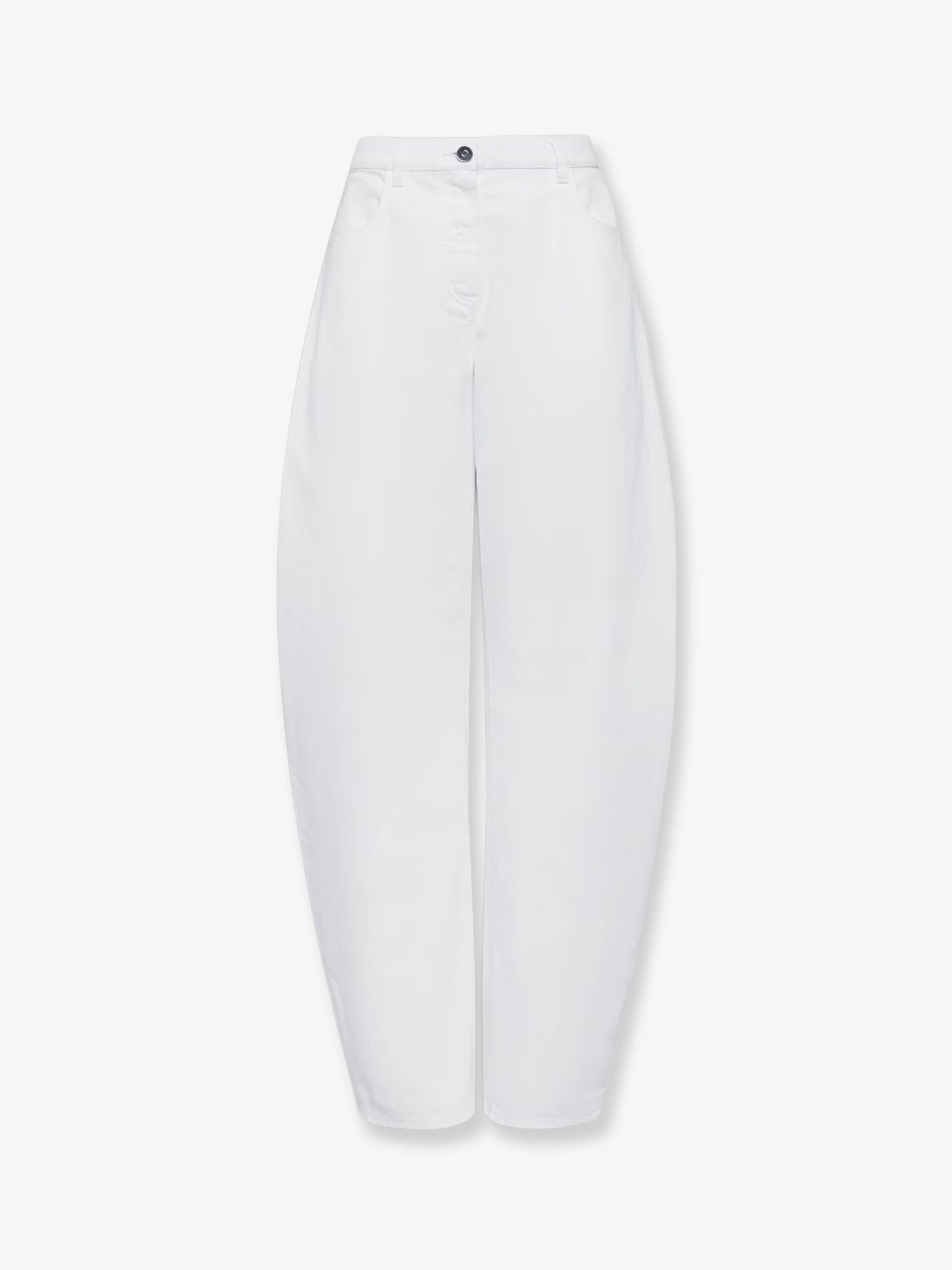 Curved denim trousers