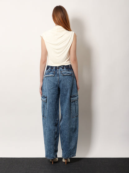 Blue denim cargo jeans thumbnail