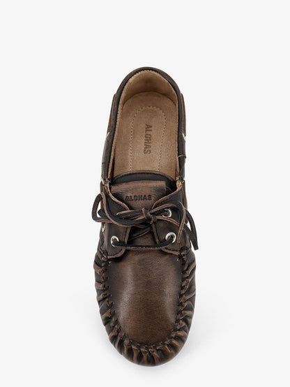 Used-effect leather loafers thumbnail