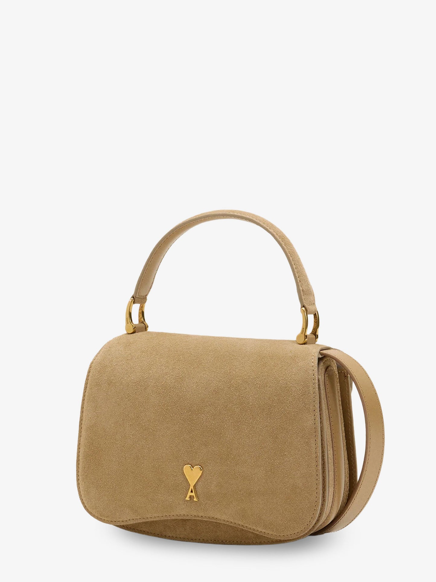 Suede crossbody bag with metal logo on the front