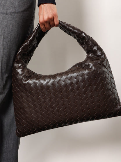 Hop leather shoulder bag with woven effect thumbnail
