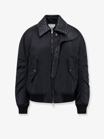 Nylon jacket with Intrecciato leather collar thumbnail