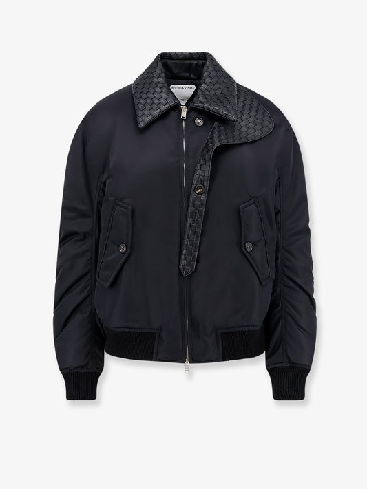Giubbino in nylon con colletto in pelle Intrecciato