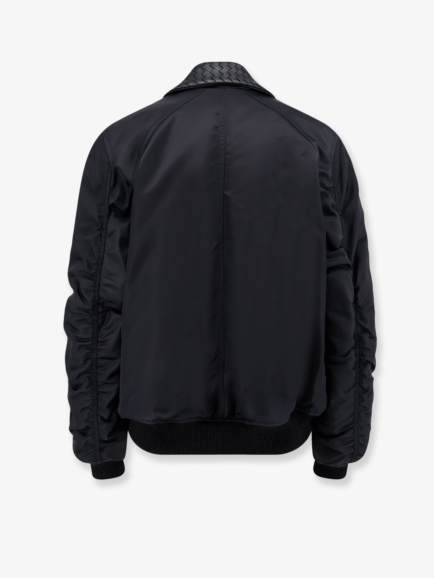 Nylon jacket with Intrecciato leather collar
