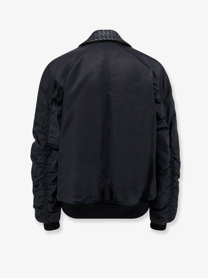 Nylon jacket with Intrecciato leather collar thumbnail