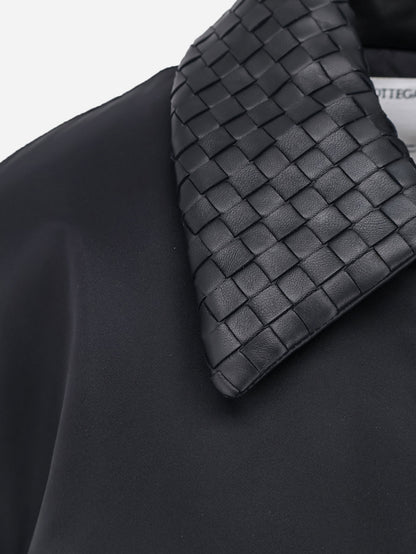 Nylon jacket with Intrecciato leather collar thumbnail