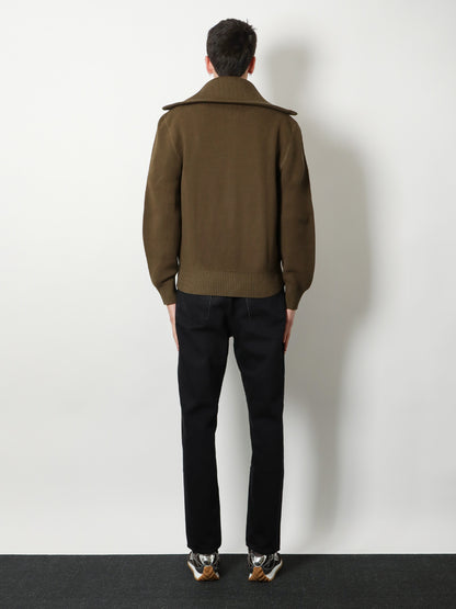 Black denim trousers with back leather patch thumbnail