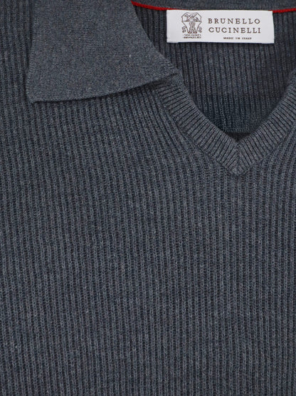 Cotton polo shirt with ribbed knit thumbnail