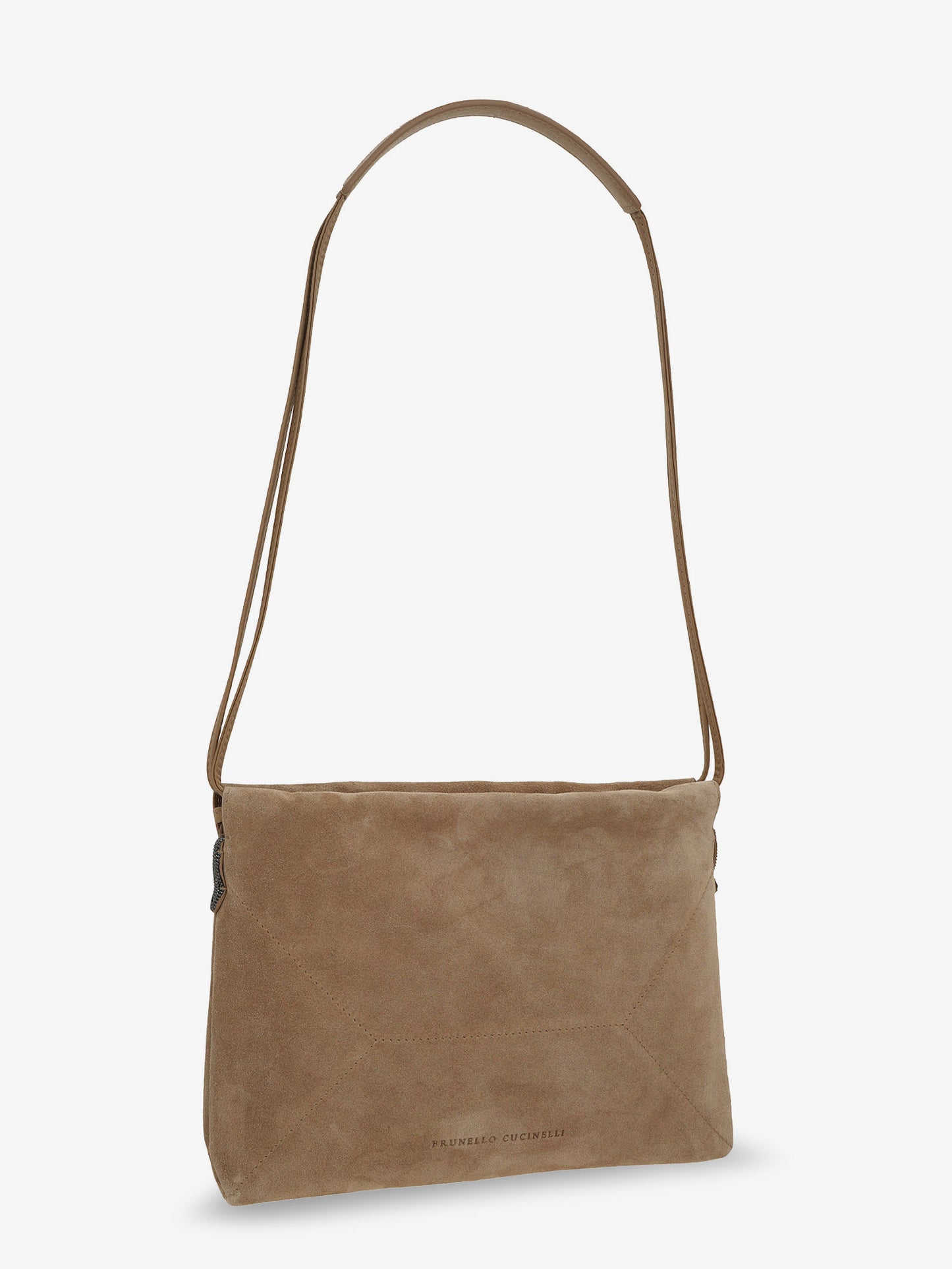Suede shoulder bag with logo on the front