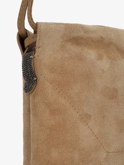 Suede shoulder bag with logo on the front thumbnail
