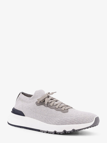 Low-top cotton knit and leather sneakers thumbnail