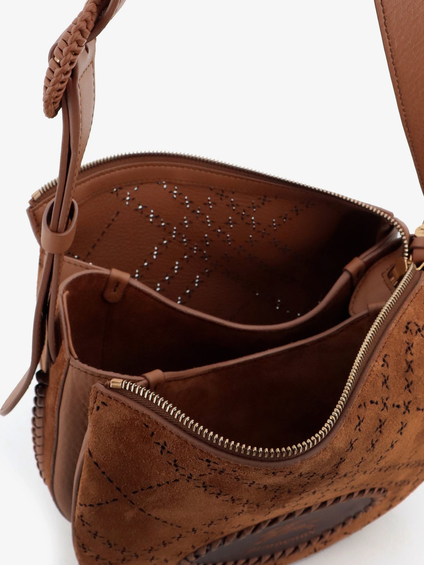 Tavistock suede crossbody bag with perforated pattern