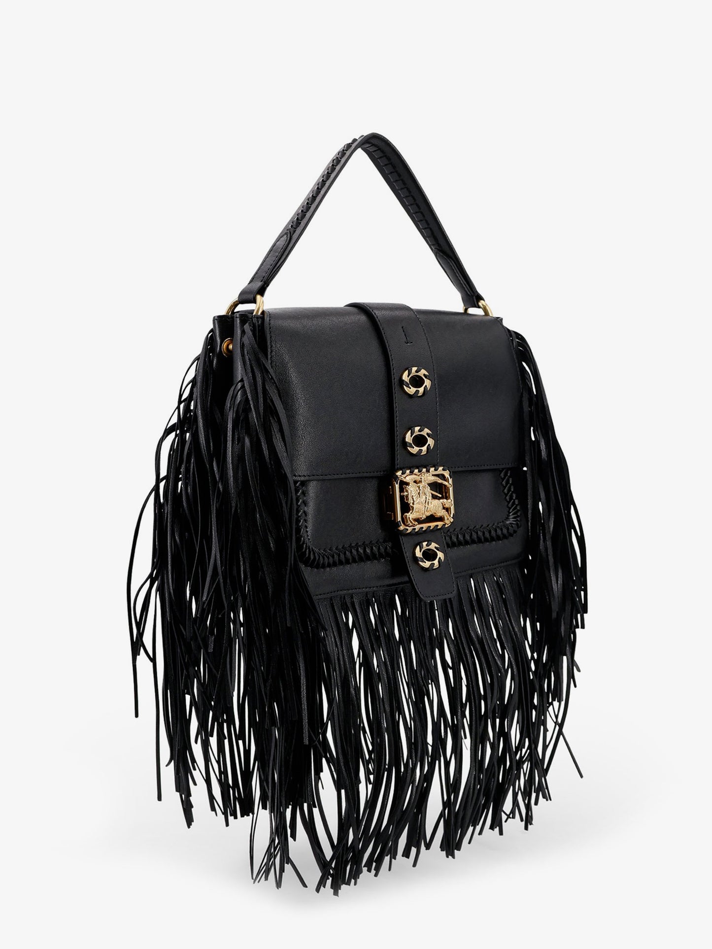 Rider leather shoulder bag with fringed edges