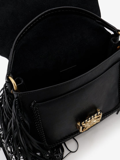 Rider leather shoulder bag with fringed edges thumbnail