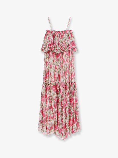 Silk long dress with floral print thumbnail