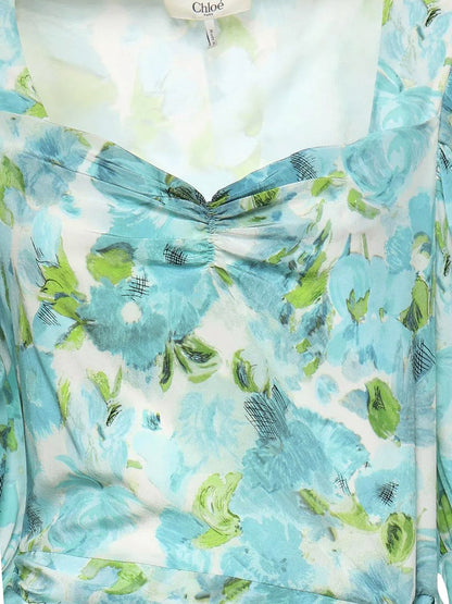 Silk dress with multicolor floral print thumbnail