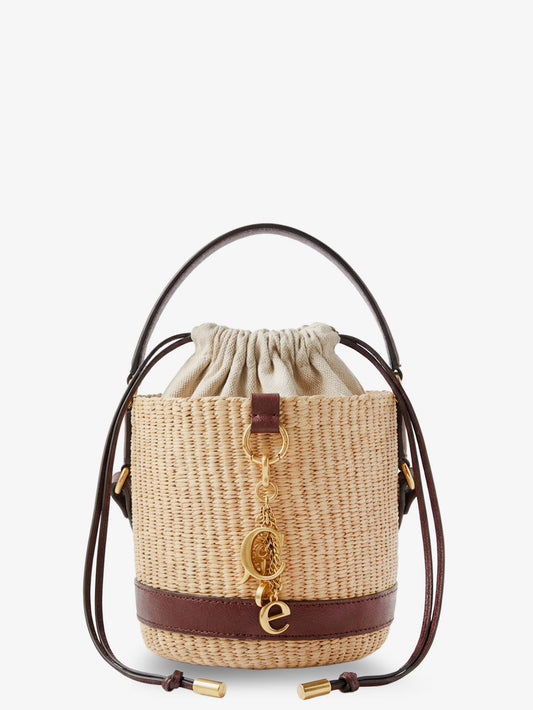 Borsa a secchiello Chloé Charms in fibre naturali